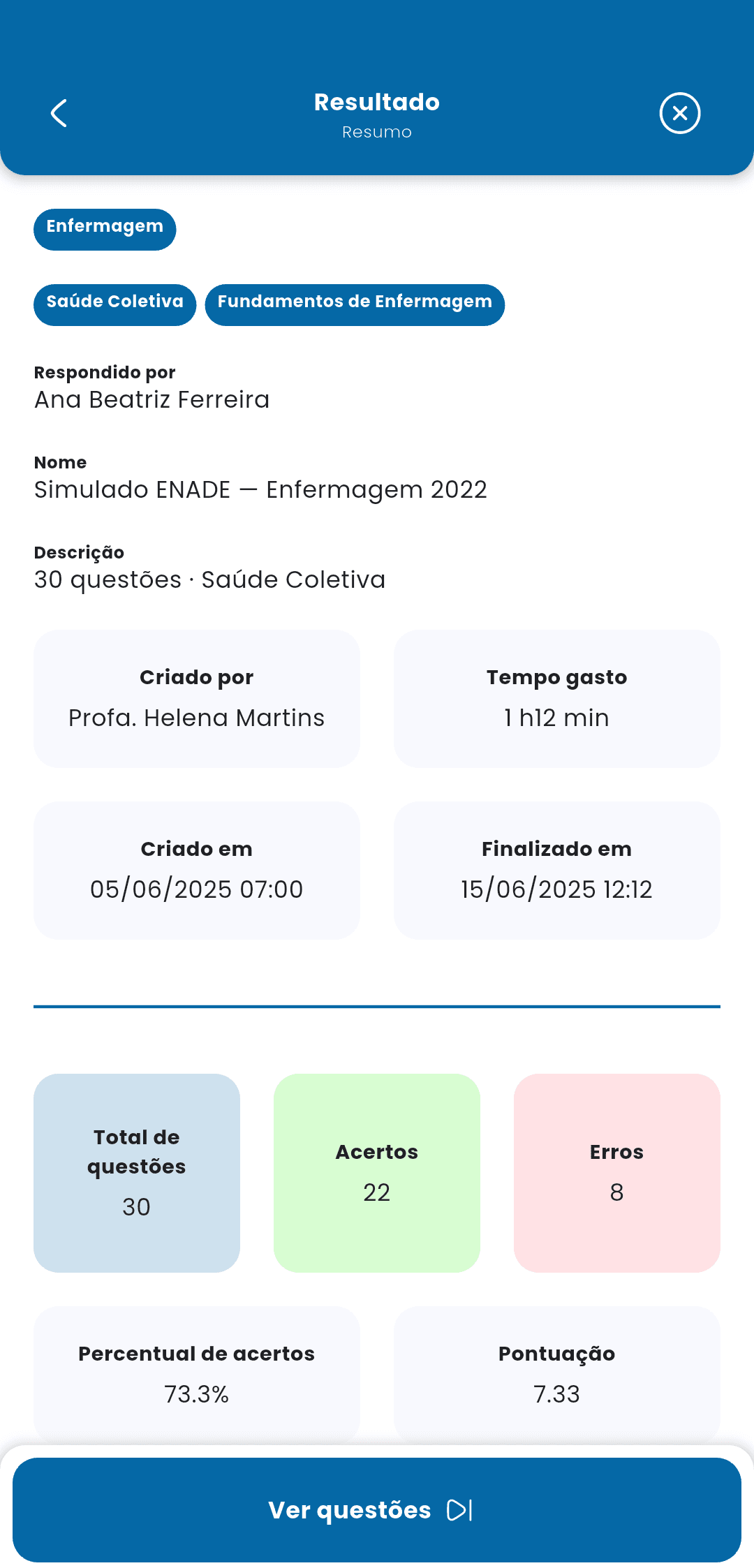 Resultado no TrainUp